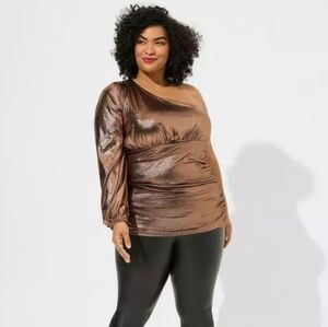 🏷Torrid Liquid Knit Metallic One Shoulder Tunic Top Plus Size 2X 18/20 Copper